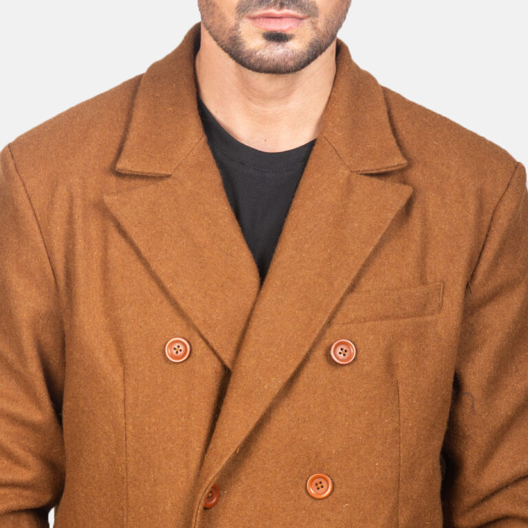 Mens Khaki Double Breasted Wool Coat1131-9-1599210365520